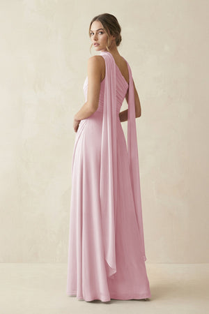 One - Shoulder Sheath Chiffon Bridesmaid Dress with Ribbon in Candy Pink - SHE IS ME Bridesmaid Dresses
