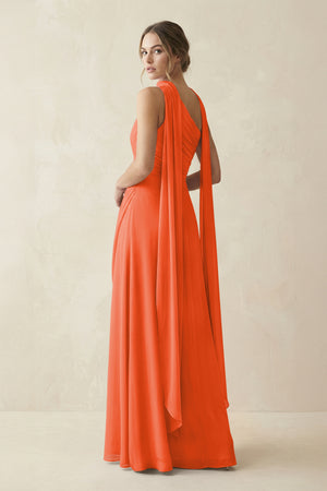 One-Shoulder Sheath Chiffon Bridesmaid Dress with Ribbon in Cinnamon (2) | KISSBRIDAL
