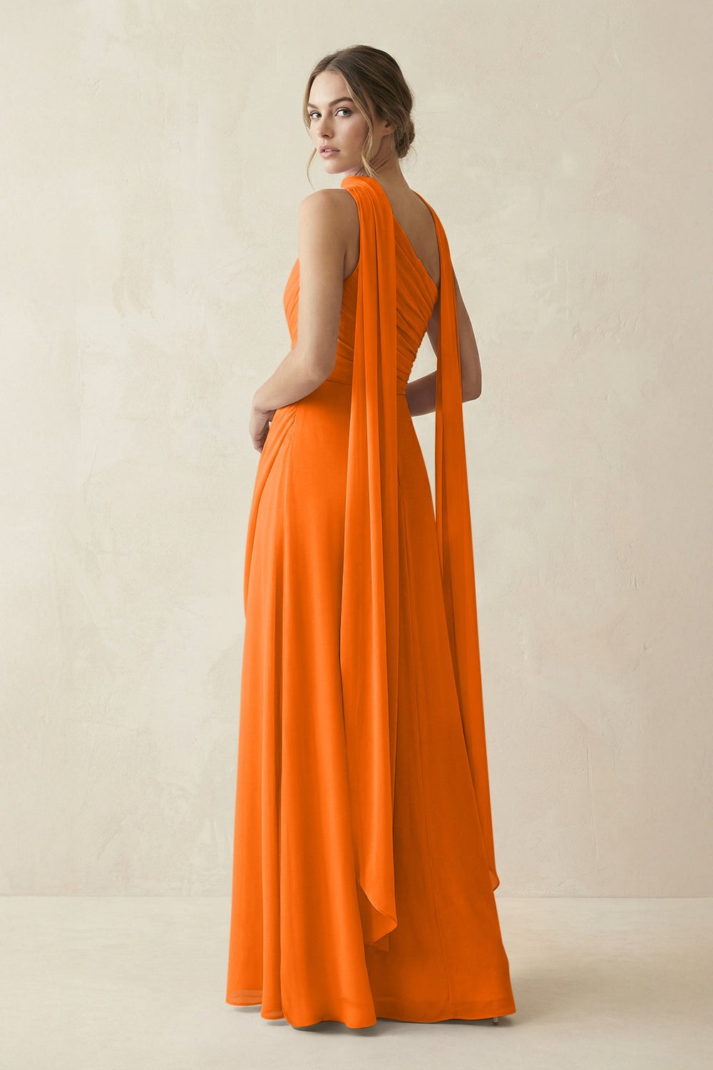 One - Shoulder Sheath Chiffon Bridesmaid Dress with Ribbon in Cinnamon - KISS BRIDAL Bridesmaid Dresses