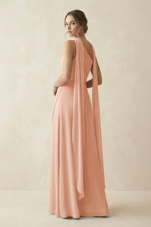 One - Shoulder Sheath Chiffon Bridesmaid Dress with Ribbon in English Rose - SHE IS ME Bridesmaid Dresses