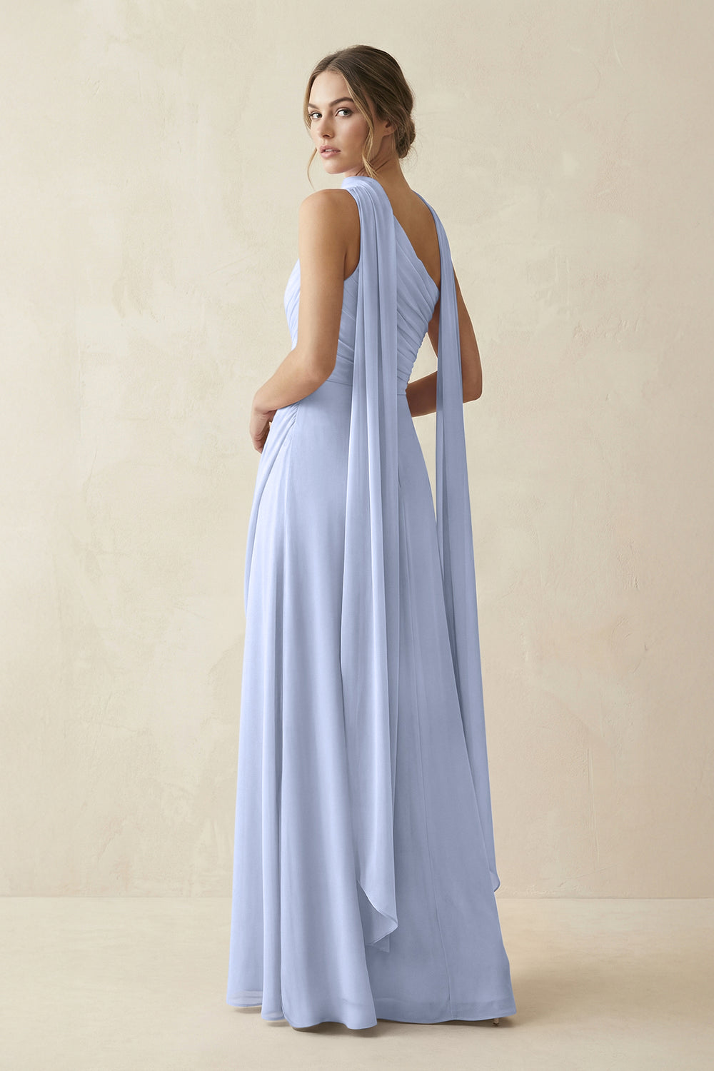 One-Shoulder Sheath Chiffon Bridesmaid Dress with Ribbon in Ice