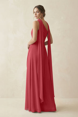 One - Shoulder Sheath Chiffon Bridesmaid Dress with Ribbon in Merlot - SHE IS ME Bridesmaid Dresses