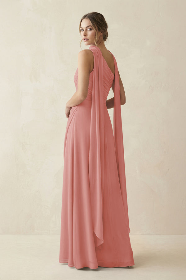 One-Shoulder Sheath Chiffon Bridesmaid Dress with Ribbon in Mulberry (2) | KISSBRIDAL