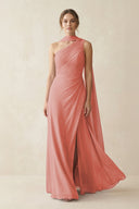 One - Shoulder Sheath Chiffon Bridesmaid Dress with Ribbon in Mulberry - SHE IS ME Bridesmaid Dresses