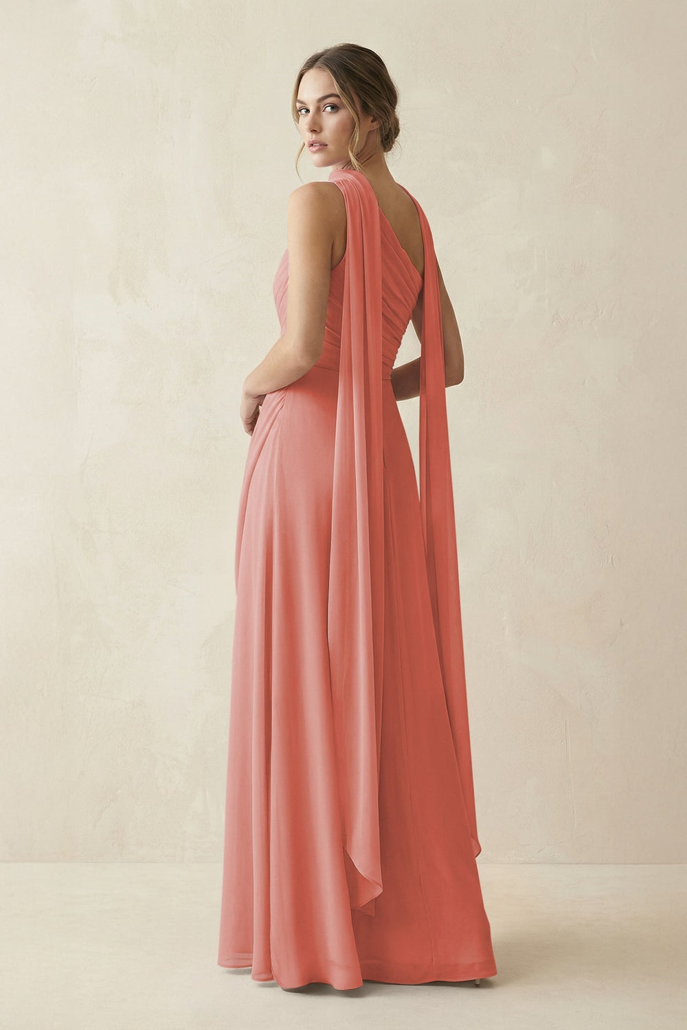 One - Shoulder Sheath Chiffon Bridesmaid Dress with Ribbon in Mulberry - KISS BRIDAL Bridesmaid Dresses