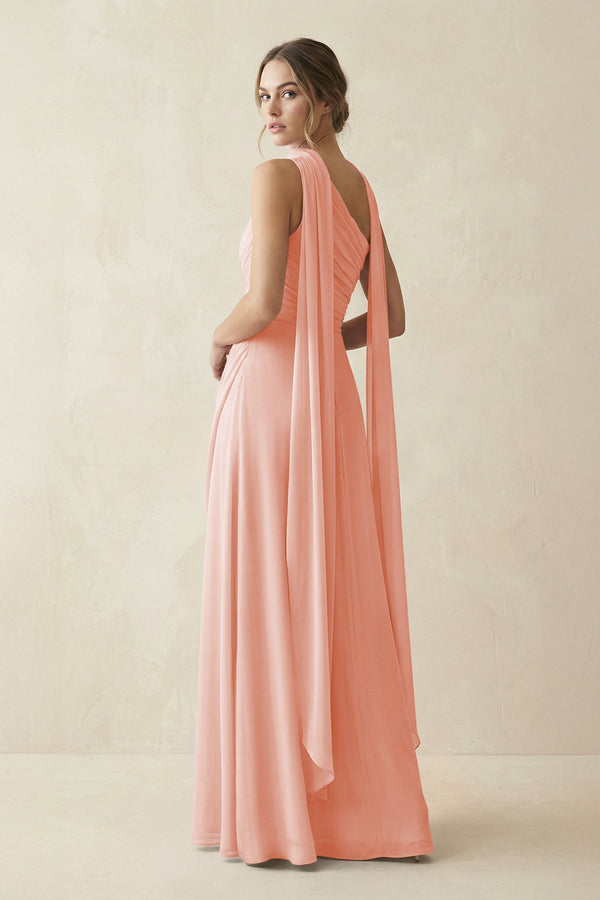 One - Shoulder Sheath Chiffon Bridesmaid Dress with Ribbon in Rose Petal - SHE IS ME Bridesmaid Dresses
