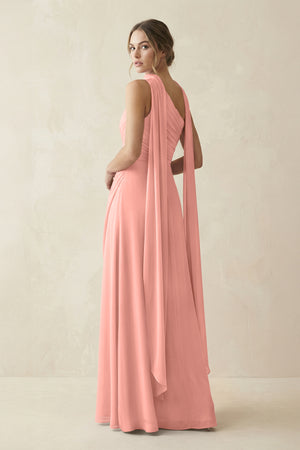 One-Shoulder Sheath Chiffon Bridesmaid Dress with Ribbon in Rosette (2) | KISSBRIDAL