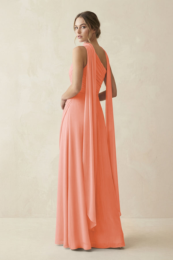 One - Shoulder Sheath Chiffon Bridesmaid Dress with Ribbon in Rosette - SHE IS ME Bridesmaid Dresses