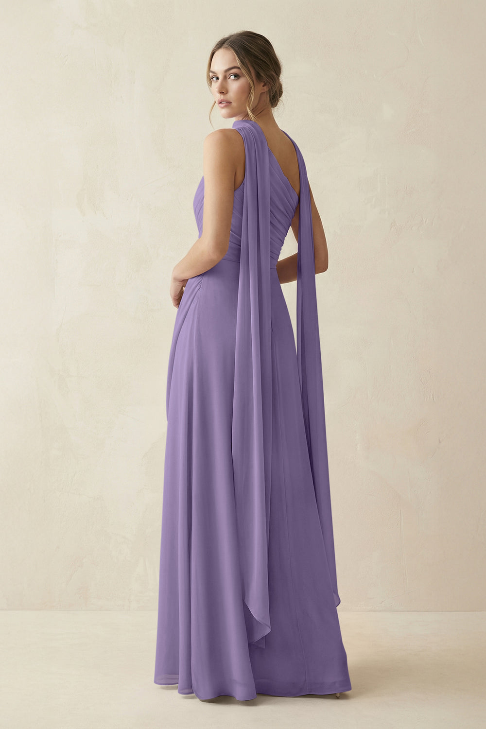 One-Shoulder Sheath Chiffon Bridesmaid Dress with Ribbon in Tahiti