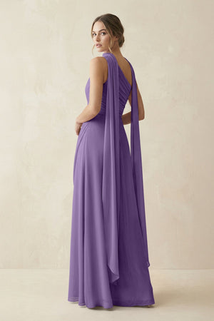 One - Shoulder Sheath Chiffon Bridesmaid Dress with Ribbon in Tahiti - SHE IS ME Bridesmaid Dresses