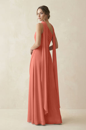 One - Shoulder Sheath Chiffon Bridesmaid Dress with Ribbon in Wild Rose - SHE IS ME Bridesmaid Dresses