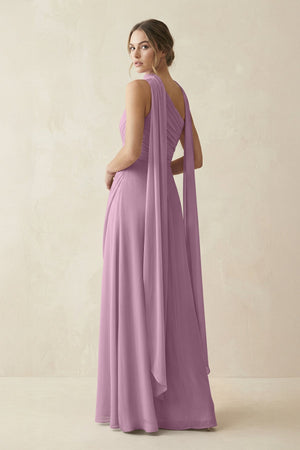 One - Shoulder Sheath Chiffon Bridesmaid Dress with Ribbon in Wisteria - SHE IS ME Bridesmaid Dresses