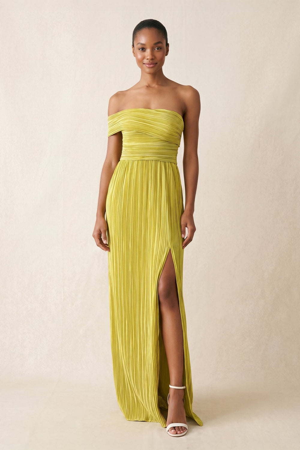 One - shoulder Sheath Chiffon Maxi Dress in Yellow - KISS BRIDAL Dresses