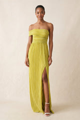 One - shoulder Sheath Chiffon Maxi Dress in Yellow - KISS BRIDAL Dresses