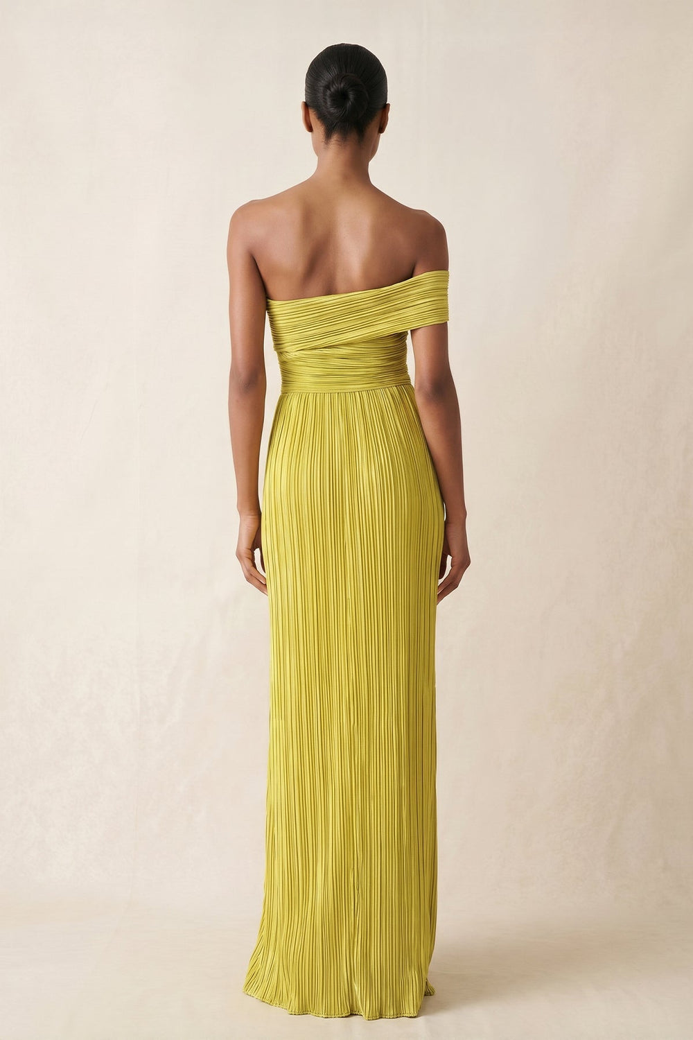One - shoulder Sheath Chiffon Maxi Dress in Yellow - KISS BRIDAL Dresses