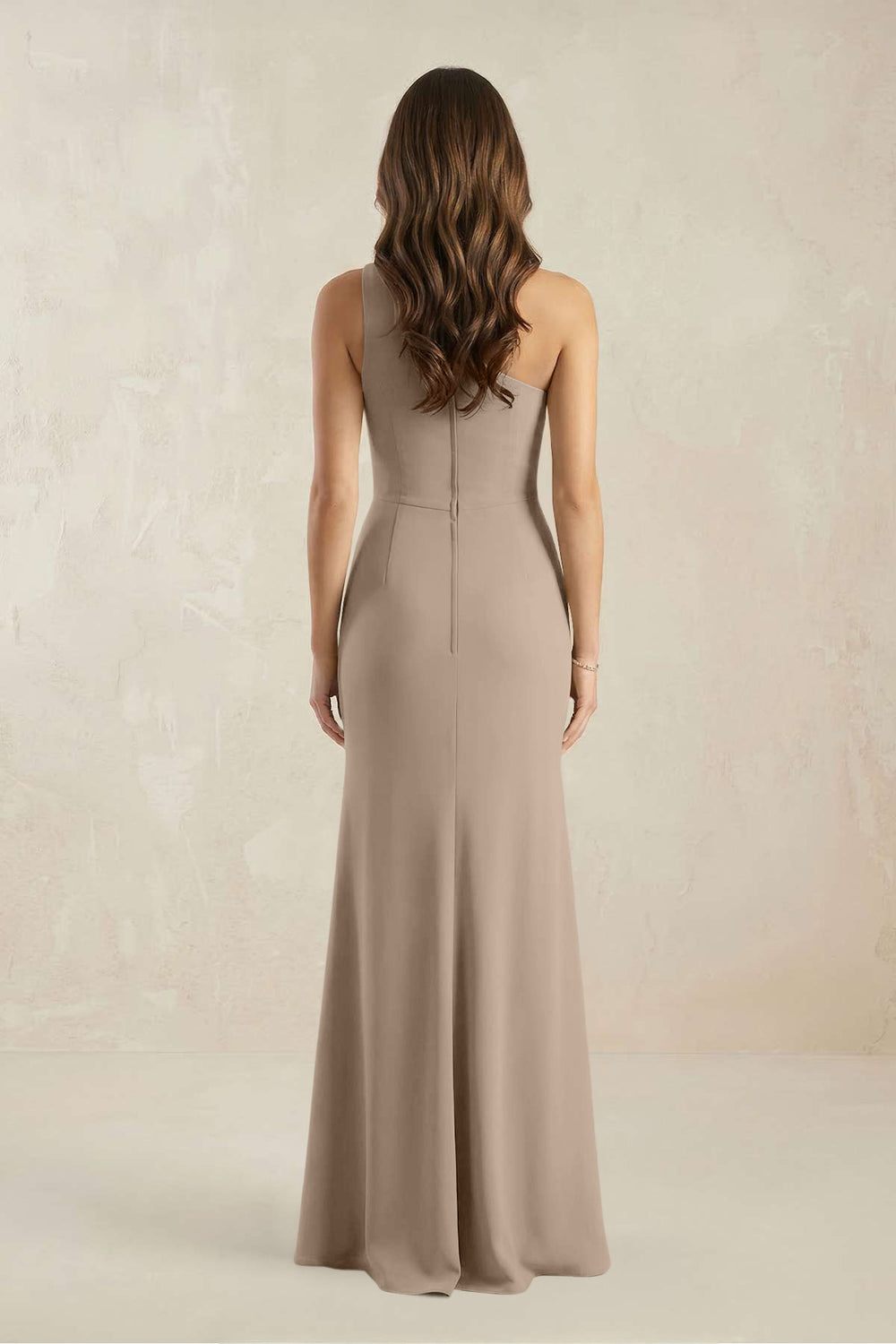 One-Shoulder Sheath Chiffon Ruched Bridesmaid Dress in Almond