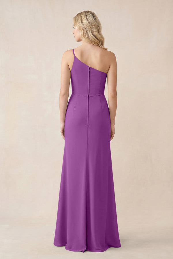 One - Shoulder Sheath Chiffon Ruched Bridesmaid Dress in Amethyst - SHE IS ME Bridesmaid Dresses