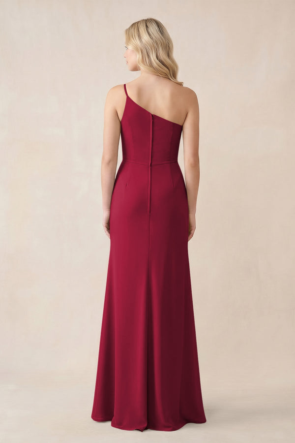 One - Shoulder Sheath Chiffon Ruched Bridesmaid Dress in Berry - SHE IS ME Bridesmaid Dresses