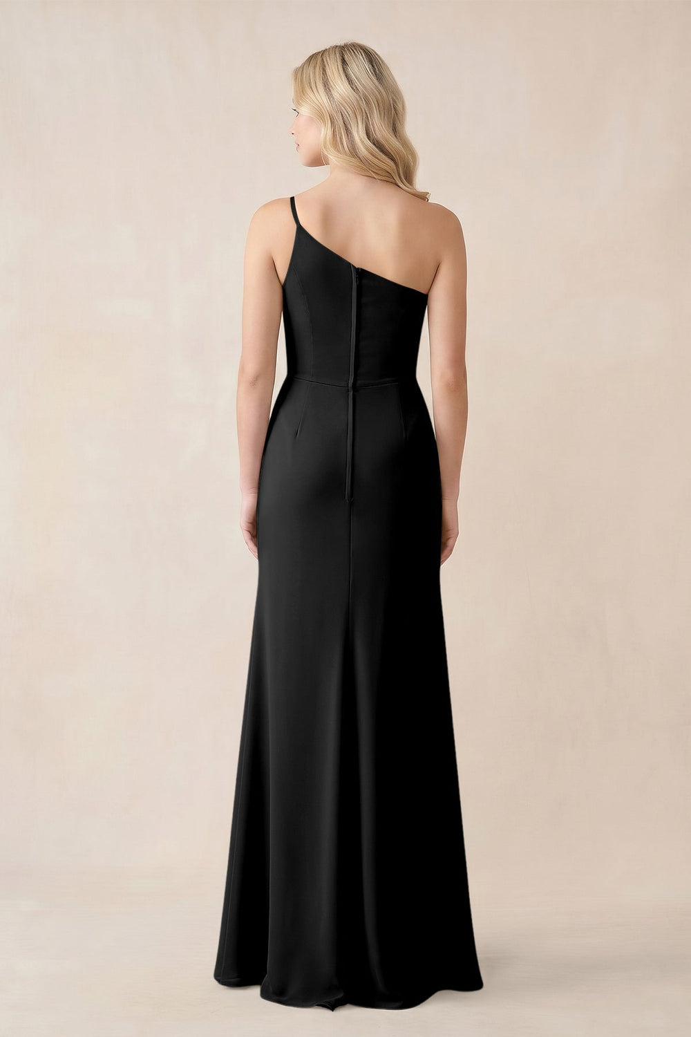 One - Shoulder Sheath Chiffon Ruched Bridesmaid Dress in Black - KISS BRIDAL Bridesmaid Dresses