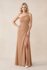 One - Shoulder Sheath Chiffon Ruched Bridesmaid Dress in Bronzer - KISS BRIDAL Bridesmaid Dresses