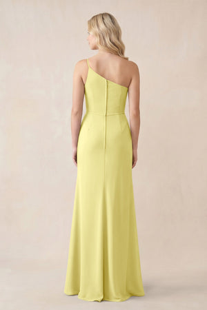 One - Shoulder Sheath Chiffon Ruched Bridesmaid Dress in Buttercup - SHE IS ME Bridesmaid Dresses