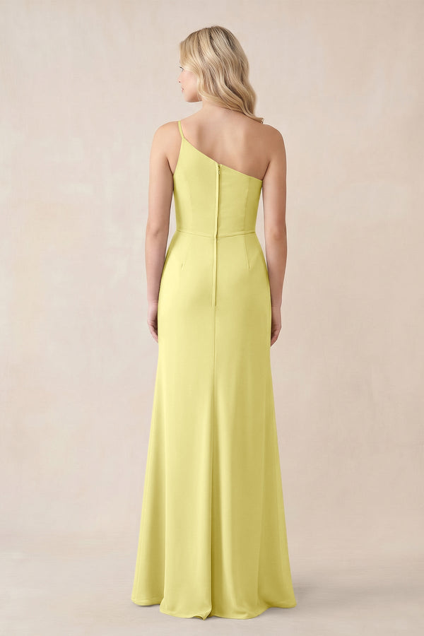 One - Shoulder Sheath Chiffon Ruched Bridesmaid Dress in Buttercup - SHE IS ME Bridesmaid Dresses