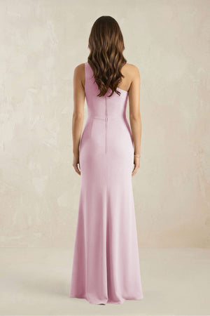 One-Shoulder Sheath Chiffon Ruched Bridesmaid Dress in Candy Pink (2) | KISSBRIDAL