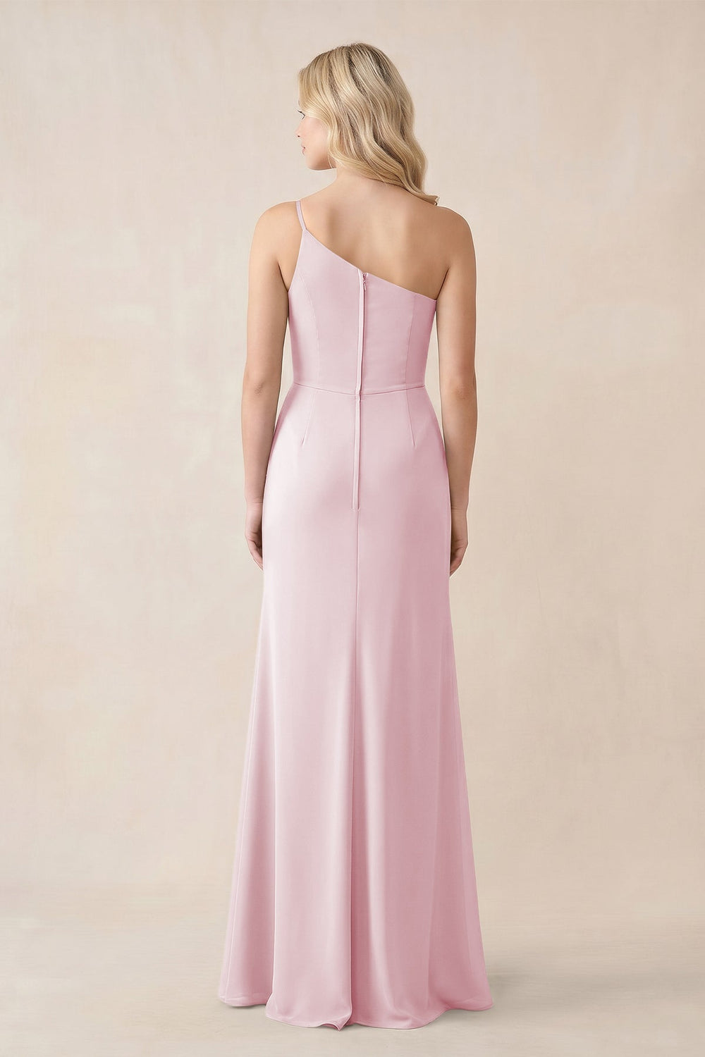One - Shoulder Sheath Chiffon Ruched Bridesmaid Dress in Candy Pink - KISS BRIDAL Bridesmaid Dresses