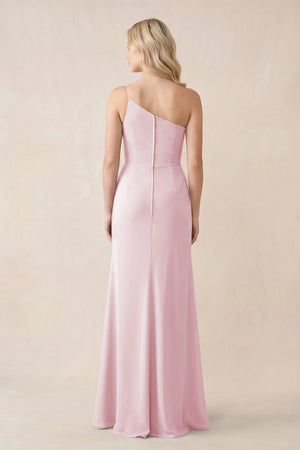 One - Shoulder Sheath Chiffon Ruched Bridesmaid Dress in Candy Pink - SHE IS ME Bridesmaid Dresses