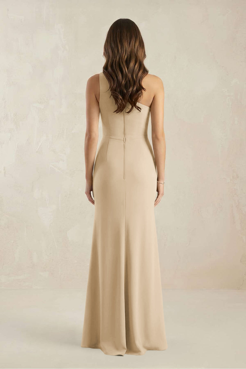 One-Shoulder Sheath Chiffon Ruched Bridesmaid Dress in Champagne