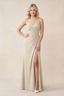 One - Shoulder Sheath Chiffon Ruched Bridesmaid Dress in Champagne - SHE IS ME Bridesmaid Dresses