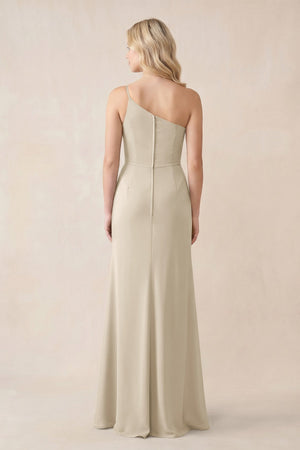 One - Shoulder Sheath Chiffon Ruched Bridesmaid Dress in Champagne - SHE IS ME Bridesmaid Dresses