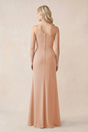 One - Shoulder Sheath Chiffon Ruched Bridesmaid Dress in Champagne Rose - SHE IS ME Bridesmaid Dresses