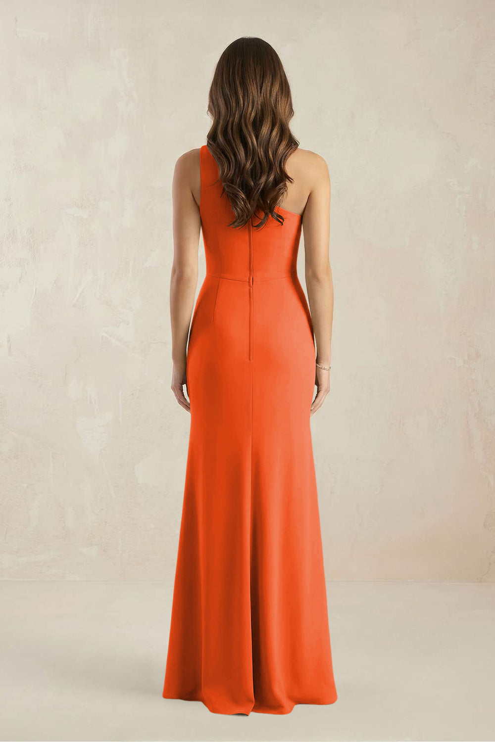 One-Shoulder Sheath Chiffon Ruched Bridesmaid Dress in Cinnamon