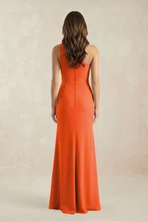 One-Shoulder Sheath Chiffon Ruched Bridesmaid Dress in Cinnamon (2) | KISSBRIDAL