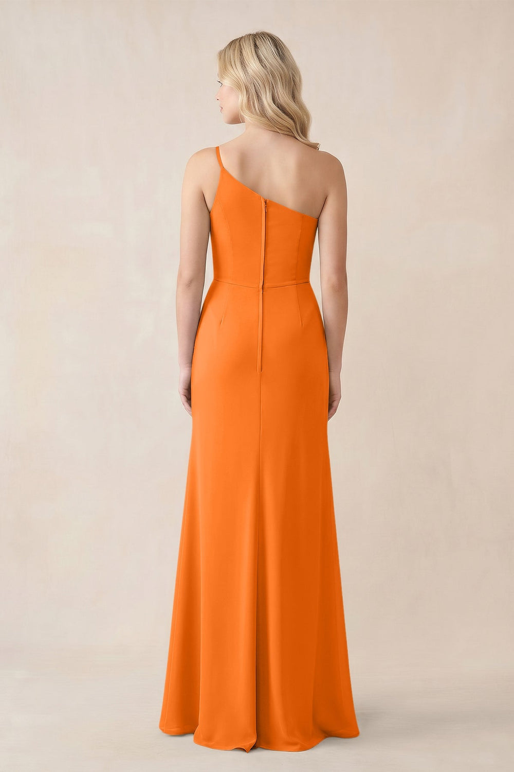 One - Shoulder Sheath Chiffon Ruched Bridesmaid Dress in Cinnamon - KISS BRIDAL Bridesmaid Dresses