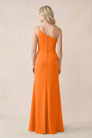 One - Shoulder Sheath Chiffon Ruched Bridesmaid Dress in Cinnamon - SHE IS ME Bridesmaid Dresses