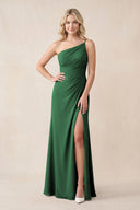 One - Shoulder Sheath Chiffon Ruched Bridesmaid Dress in Dark Green - SHE IS ME Bridesmaid Dresses