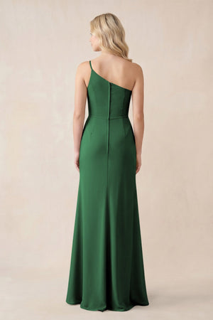One - Shoulder Sheath Chiffon Ruched Bridesmaid Dress in Dark Green - SHE IS ME Bridesmaid Dresses