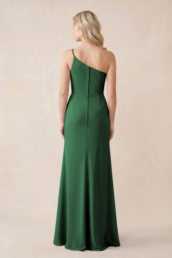 One - Shoulder Sheath Chiffon Ruched Bridesmaid Dress in Dark Green - SHE IS ME Bridesmaid Dresses