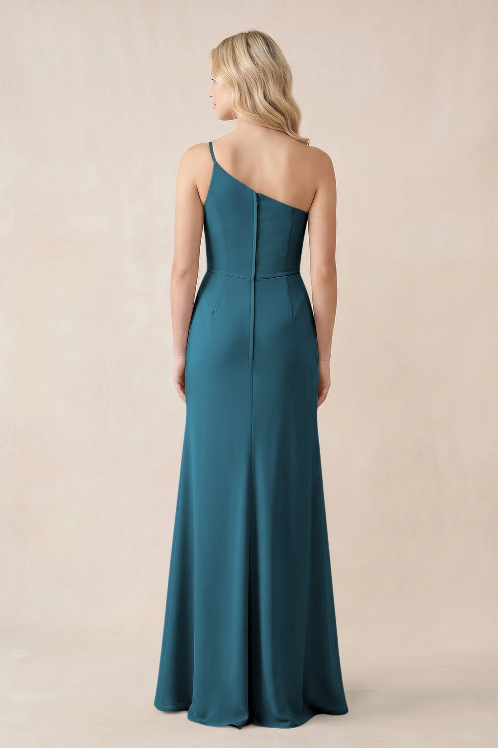 One - Shoulder Sheath Chiffon Ruched Bridesmaid Dress in Dark Teal - KISS BRIDAL Bridesmaid Dresses