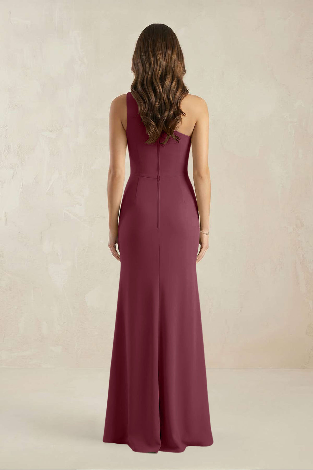 One-Shoulder Sheath Chiffon Ruched Bridesmaid Dress in Desert Rose