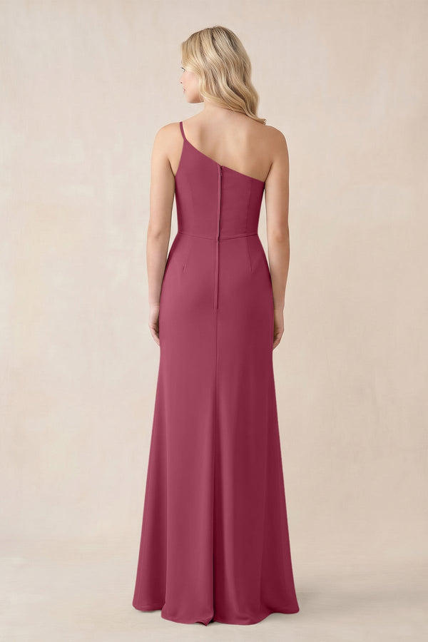 One - Shoulder Sheath Chiffon Ruched Bridesmaid Dress in Desert Rose - SHE IS ME Bridesmaid Dresses