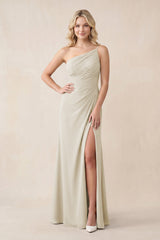One - Shoulder Sheath Chiffon Ruched Bridesmaid Dress in Dove Gray - KISS BRIDAL Bridesmaid Dresses