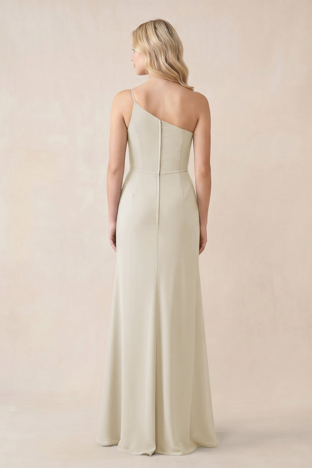 One - Shoulder Sheath Chiffon Ruched Bridesmaid Dress in Dove Gray - KISS BRIDAL Bridesmaid Dresses