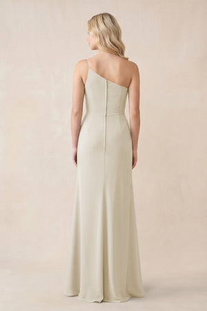 One - Shoulder Sheath Chiffon Ruched Bridesmaid Dress in Dove Gray - SHE IS ME Bridesmaid Dresses
