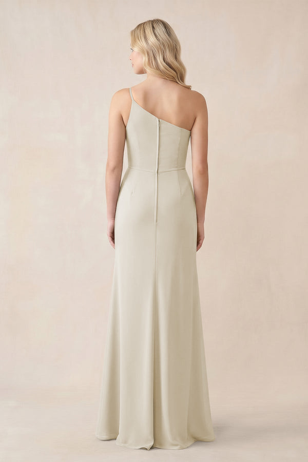 One - Shoulder Sheath Chiffon Ruched Bridesmaid Dress in Dove Gray - SHE IS ME Bridesmaid Dresses