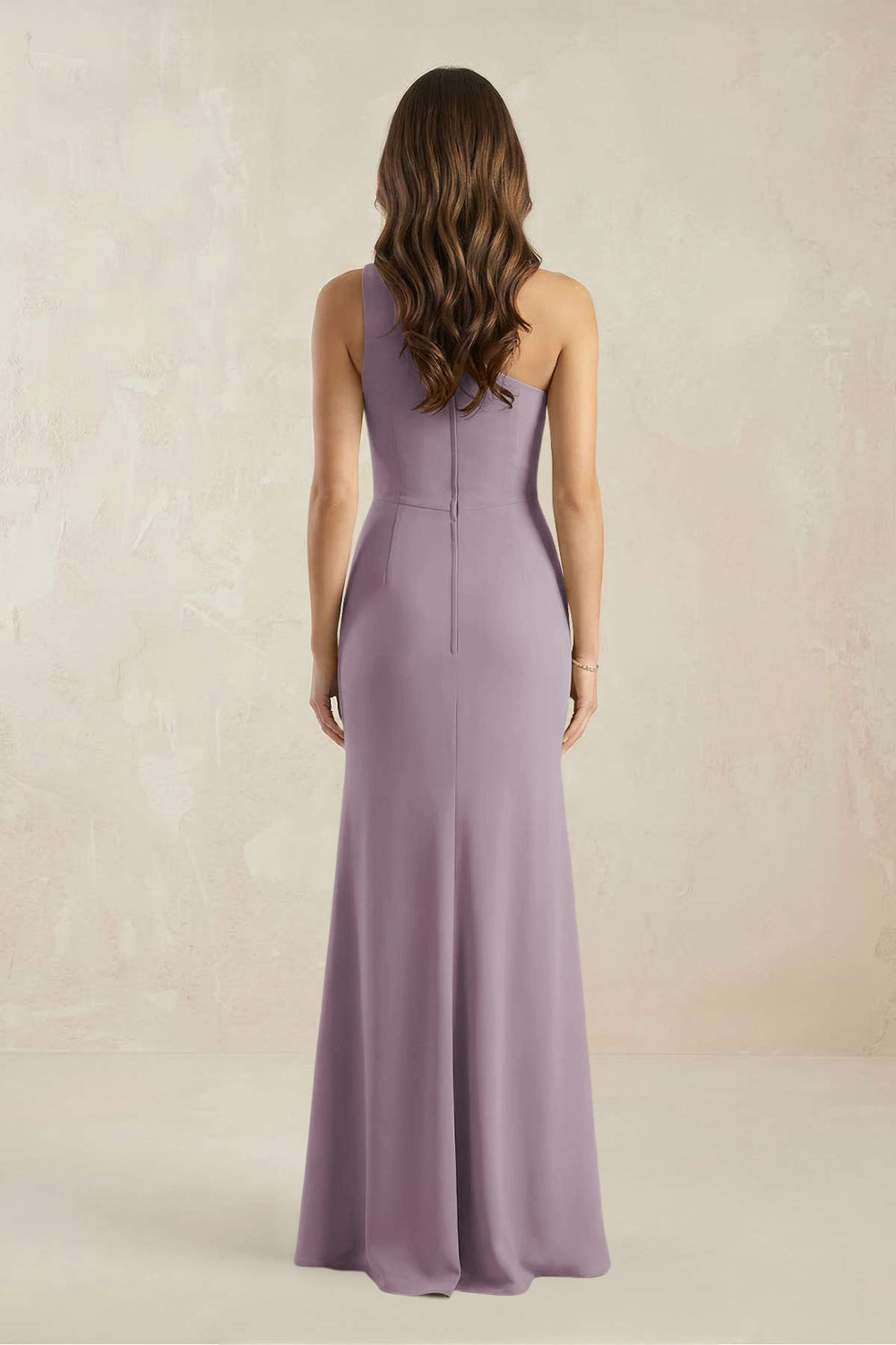 One-Shoulder Sheath Chiffon Ruched Bridesmaid Dress in Dusk