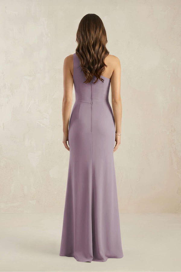 One-Shoulder Sheath Chiffon Ruched Bridesmaid Dress in Dusk (2) | KISSBRIDAL