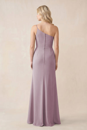 One - Shoulder Sheath Chiffon Ruched Bridesmaid Dress in Dusk - SHE IS ME Bridesmaid Dresses